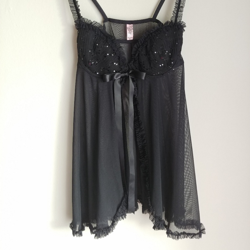 SET! Black babydoll and thong lingerie